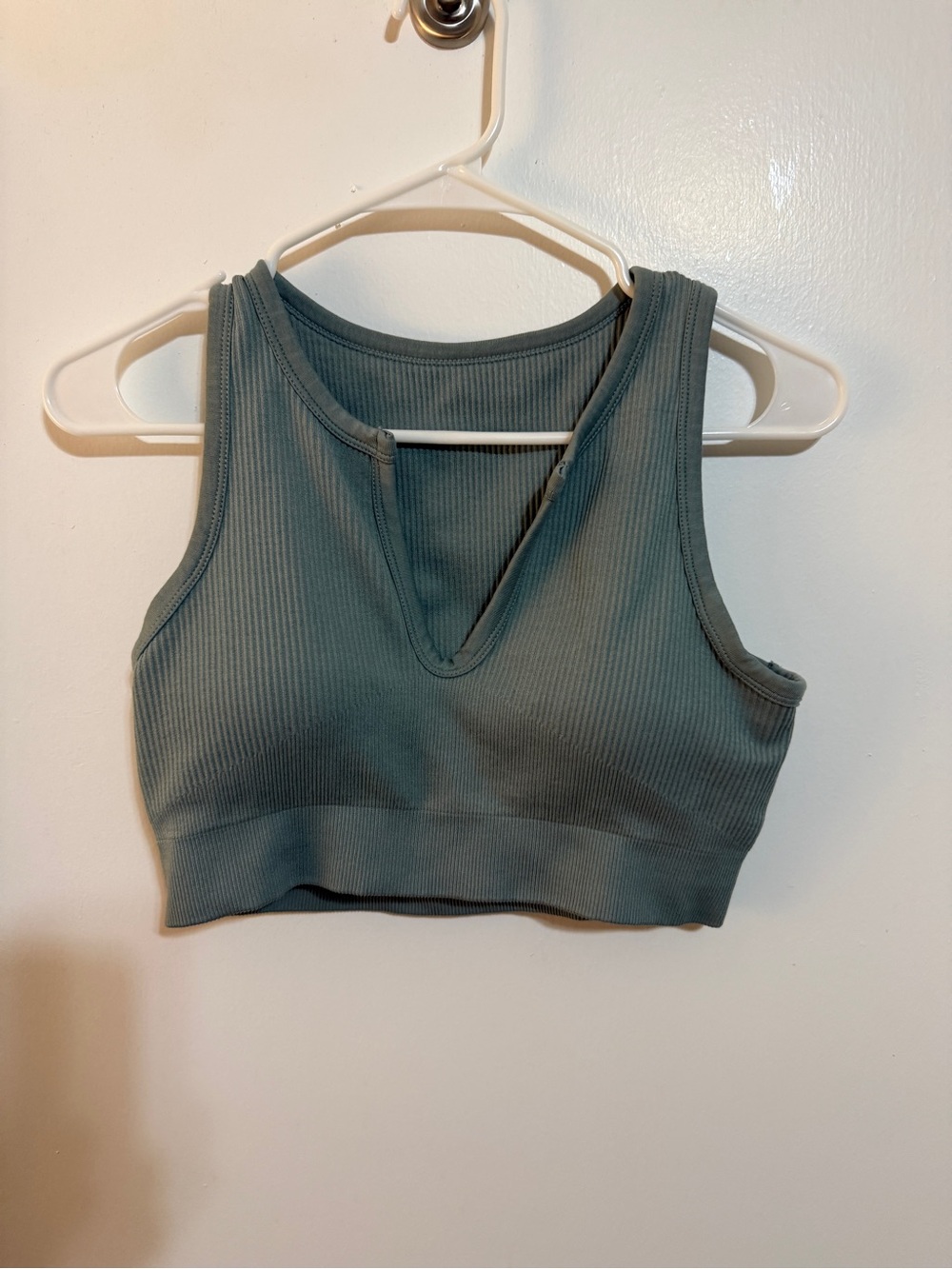 Ribbed V-Neck Crop Tank Top - light blue